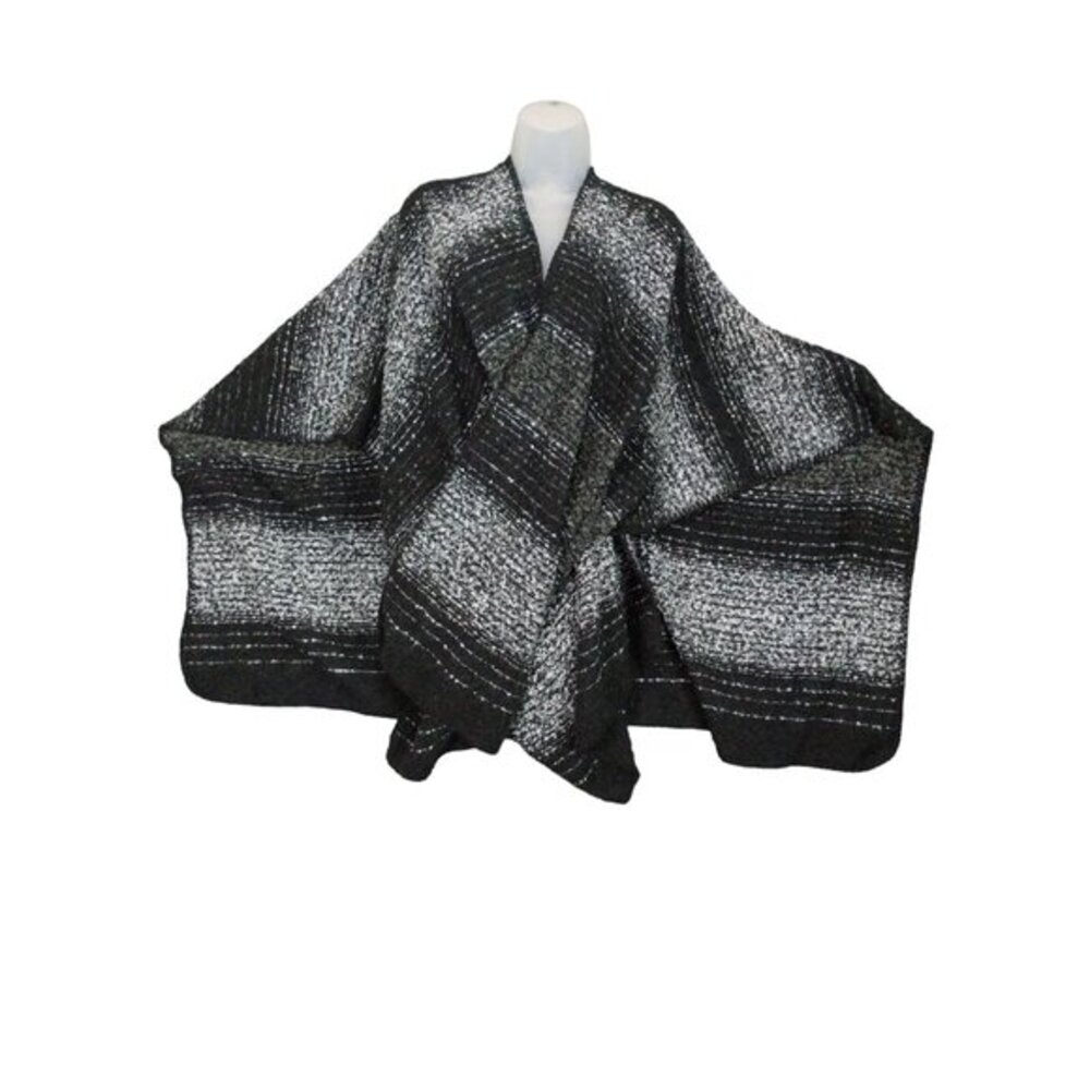 Woolrich Women Gorpcore Cabincore Poncho O/S Black Striped Draped Blanket Wrap